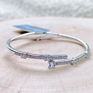 Eliot Danori Silver Crystal Bypass Bangle Bracelet